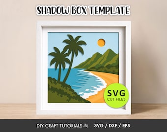 Tropical Beach Shadow Box SVG | Layered Paper Art Template