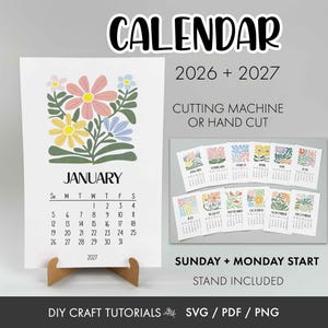 Calendar svg, Desk Calendar svg, printable calendar, floral calendar svg, mini desk calendar svg, 2026 calendar, 2027 Calendar 画像 1