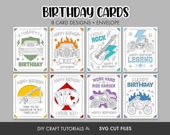 Men’s Hobby Birthday Card SVG Bundle: 8 Cricut Insert Cards and A2 Envelope Template