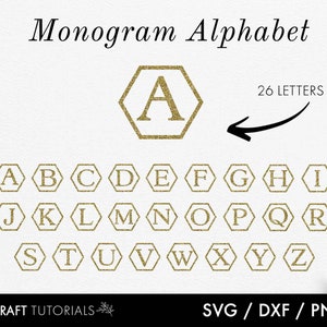 Monogram SVG Bundle - Alphabet Letters with hexagon frame, Monogram Svg, Alphabet svg, Family Monogram Svg, letter svg, cut files for cricut