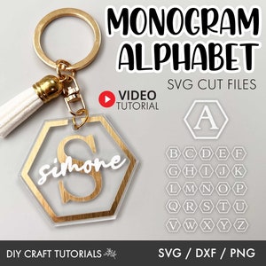 Keychain svg, Monogram SVG Alphabet, Monogram Svg, Frame Monogram Svg, keyring patterns svg, keychain patterns svg, hexagon svg