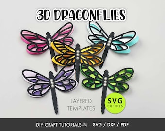 Layered Dragonfly SVG | 3D Dragonfly Cut Files | Folded Paper Dragonfly Template