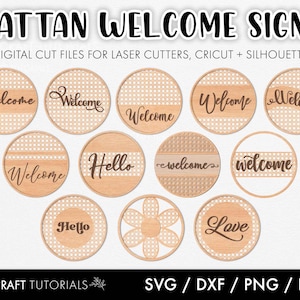 Rattan Schild SVG, svg bundle, Welcome svg, Rattan SVG, Namensschild, Willkommensschild svg, glowforge, Laser cut Datei, SVG Dateien, Holzschild svg