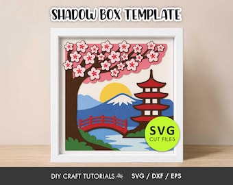 Japanese Shadow Box SVG | Cherry Blossom Layered Paper Art