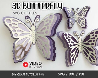 3D Butterfly SVG: Layered Paper Butterfly Template Cut Files
