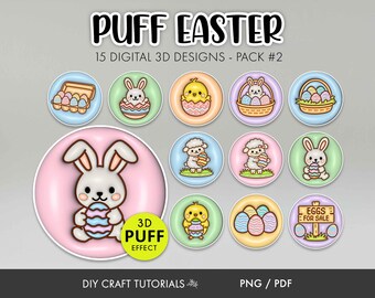Cute Easter Sticker PNG Bundle | Printable 3D Kawaii Puff Designs