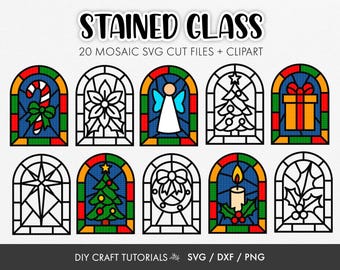 Christmas Stained Glass SVG Bundle | 20 Mosaic Window Designs for cutting machines