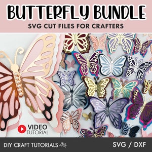 Schmetterling SVG Bündel, Schmetterling SVG, 3D Schmetterling SVG, Schmetterlinge SVG, Schmetterling Silhouette, Laser cut Dateien, Papier Schmetterlinge
