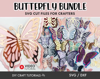 Butterfly SVG Bundle, Butterfly SVG, 3D Butterfly svg, Butterflies svg, Butterfly silhouette, Laser cut files, paper butterflies