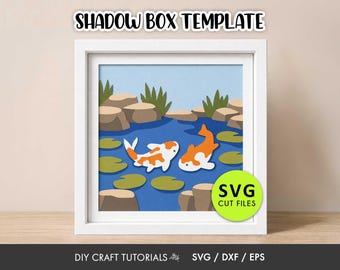 Koi Pond Shadow Box SVG | Japanese Garden Layered Paper Art