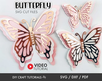 Butterfly SVG, 3D Butterfly svg, Butterfly template, commercial use, Printable Butterflies, Butterfly wall decor, dxf, pdf, but-01