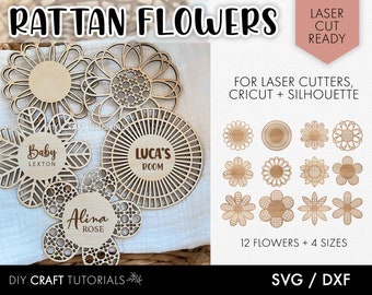 Rattan flower svg, baby name sign svg, Rattan SVG, wooden name sign, glowforge svg, laser cut files, wood sign svg, baby svg, boho flowers