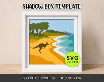 Australian Beach Shadow Box SVG | Kangaroo Layered Paper Art Template
