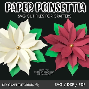 Puede incluir: Dos archivos de corte de flores de poinsettia de papel para manualidades. Una poinsettia roja y una poinsettia blanca con hojas verdes. Archivos de corte SVG para artesanos. Tutoriales de manualidades DIY. Archivos para máquina de corte o corte a mano. SVG/DXF/PDF.