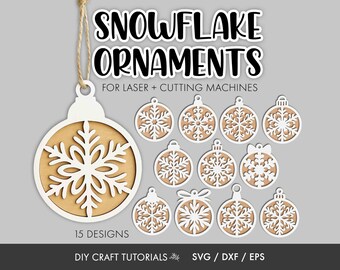 Snowflake Ornament SVG Bundle | Laser Cut Christmas Bauble