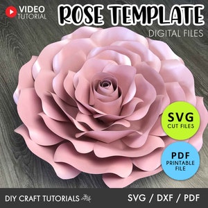 May include: A pink paper rose template for crafting. The template includes SVG cut files and a printable PDF file. DIY craft tutorials are included.