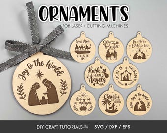 Nativity Ornament SVG Bundle | Christian Christmas Laser Engraved Ornaments