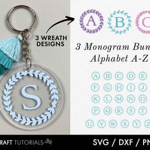 Keychain svg bundle, Monogram SVG Alphabet Bundle, Monogram Svg, Wreath Monogram svg, Keychain svg, keyring svg, keychain patterns svg