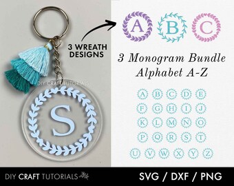 Floral Wreath Monogram SVG Bundle: Keychain Alphabet Cut Files
