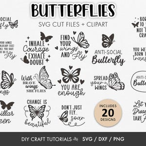 Butterfly Quote SVG Bundle, 20 Inspirational Svg Cut Files, Inspirational Quote svg, Mental Health SVG, Butterflies svg, Butterfly svg
