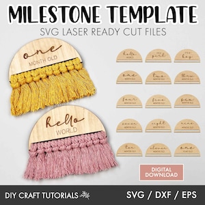 Macrame Baby Milestone SVG, Baby Milestone SVG, Baby Milestone Discs Svg, Boho Baby Milestone svg, monthly milestone svg, laser cut file