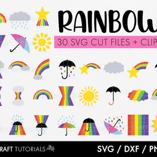 Rainbow svg, bright rainbow svg, rainbow svg bundle, rainbow clipart, svg files for cricut, silhouette, umbrella svg, rain svg, cloud svg