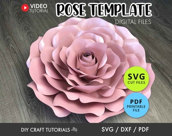 Rosa de papel svg, plantilla de rosa de papel grande, rosa svg, flores de papel 3D, flores de papel diy, rosa de papel svg, cricut svg, flor gigante svg