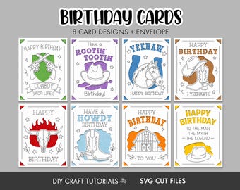 Cowboy Birthday Card SVG Bundle: 8 Western Insert Cards and A2 Envelope
