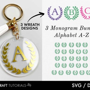 Monogram SVG Alphabet Bundle, Wreath Monogram svg, Monogram Svg, Keychain svg, Frame Monogram Svg, keychain patterns svg, keyring svg
