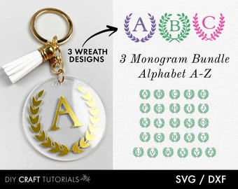 Wreath Monogram SVG Alphabet Bundle: Keychain Design Cut Files
