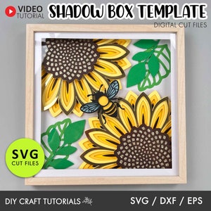 Modèle de boîte d'ombre de tournesol, SVG de tournesol, SVG de tournesol en papier, modèle de boîte d'ombre, SVG de boîte d'ombre, projet de papier cartonné superposé