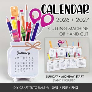 Calendario SVG, calendario de tarro de conserva SVG, calendario de escritorio SVG, calendario imprimible SVG, calendario de profesor SVG, calendario 2026, calendario 2027 imagen 7