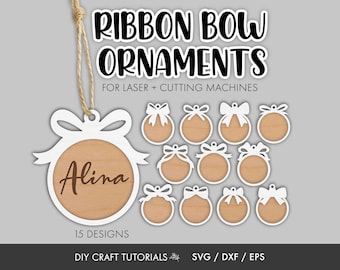 Ribbon Bow Ornament SVG Bundle | Laser Cut Christmas Ornament