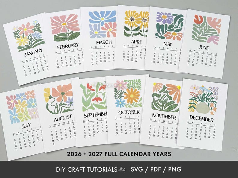 Calendar svg, Desk Calendar svg, printable calendar, floral calendar svg, mini desk calendar svg, 2026 calendar, 2027 Calendar 画像 11
