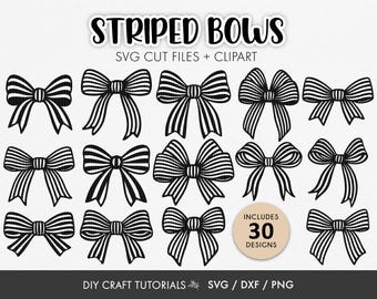 Striped Bow SVG Bundle | 30 Coquette Ribbon Bows Cut Files