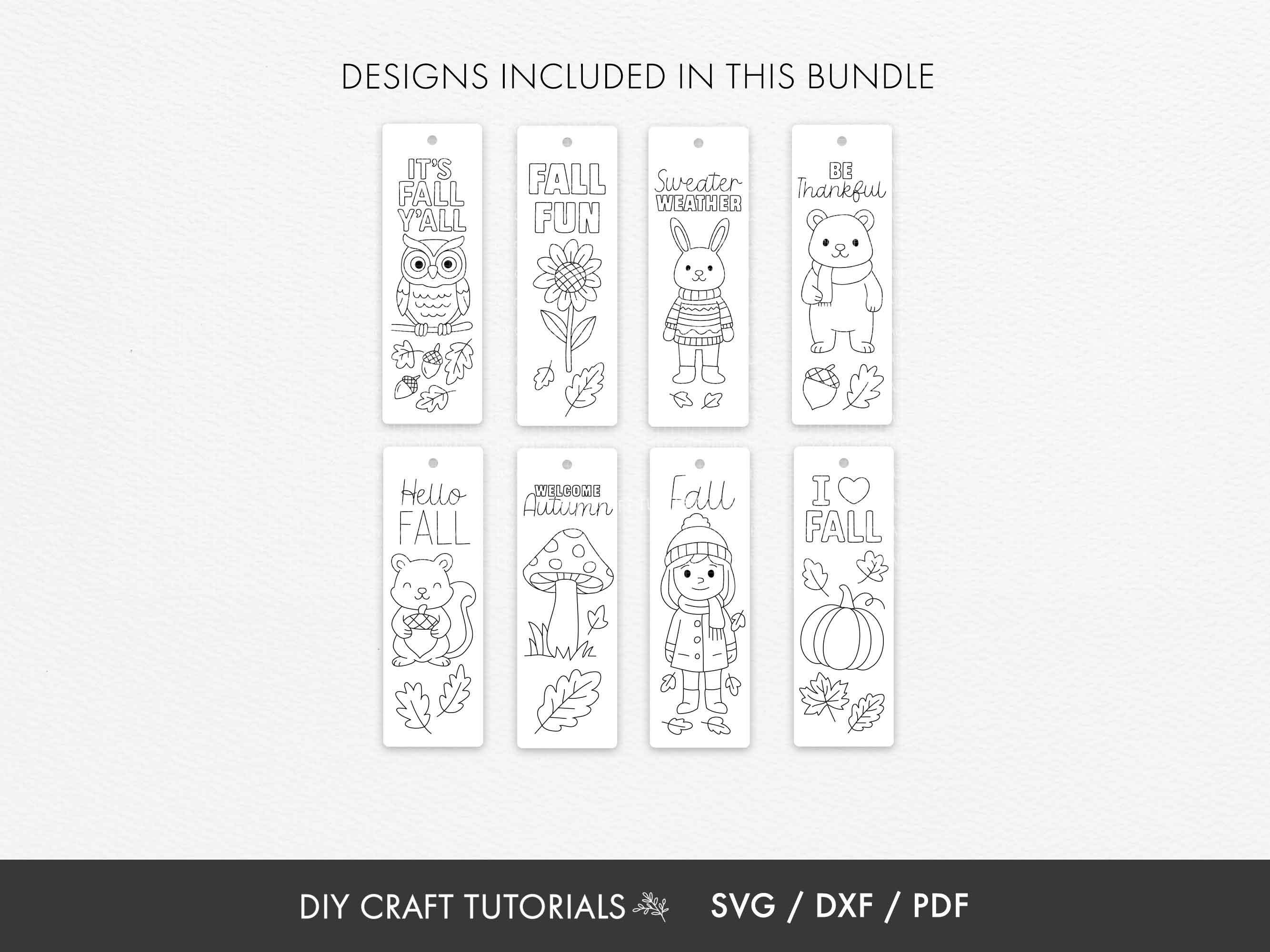 Fall Coloring Bookmark SVG Bundle | Autumn Printable Bookmarks for Kids ...