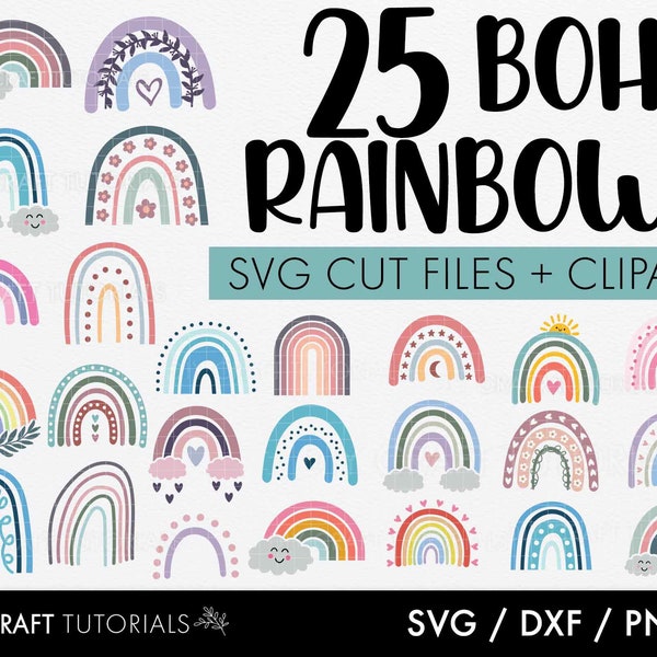 Boho Rainbow svg, Rainbow svg, cute rainbow svg, rainbow svg bundle, rainbow clipart, svg files for cricut, silhouette, pastel rainbow svg