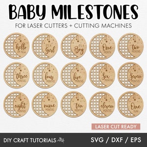 Baby Milestone Discs SVG, Celestial Moon and Star Milestone SVG, Baby Milestone Svg, monthly milestone svg, laser cut file, rattan svg