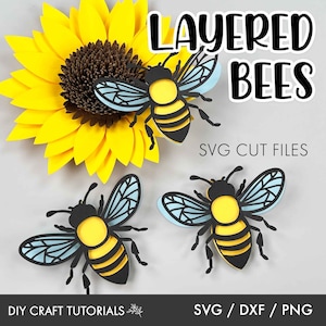Bee SVG, 3D Bee svg, Honey Bee svg, Cute Bee SVG, Bumble bee svg, bee kind, svg for cricut, glowforge svg, laser cut file, cricut svg