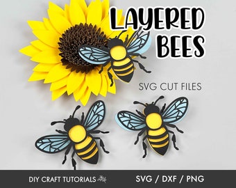 3D Layered Bee SVG Bundle