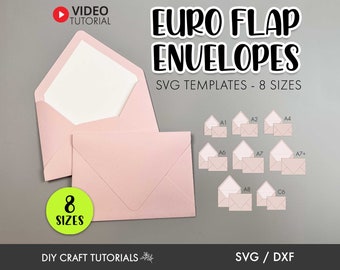 Euro Flap Envelope SVG Template - 8 Sizes, envelope template svg, wedding envelope svg, envelope svg, A1, A2, A4, A6, A7, C6, A8, cricut svg