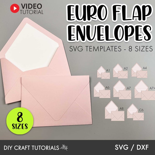 Euro Flap Envelope SVG Template - 8 Sizes, envelope template svg, wedding envelope svg, envelope svg, A1, A2, A4, A6, A7, C6, svg for cricut