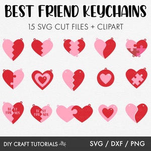 Best Friends Keychain svg, valentine&#39;s day svg, best friend svg, heart svg, laser cut keychain, keychain svg, cricut svg, svg files