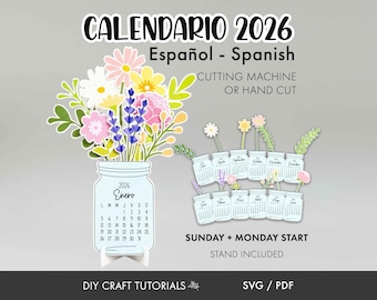 Calendario 2026 en Español SVG | Floral Desk Calendar Template in Spanish