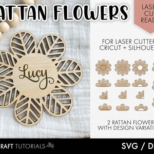 Rattan flower svg, Baby name sign svg, boho flower svg, Rattan SVG, wooden name sign, glowforge svg, laser cut files, wood sign svg