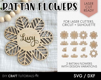 Rattan flower svg, Baby name sign svg, boho flower svg, Rattan SVG, wooden name sign, glowforge svg, laser cut files, wood sign svg