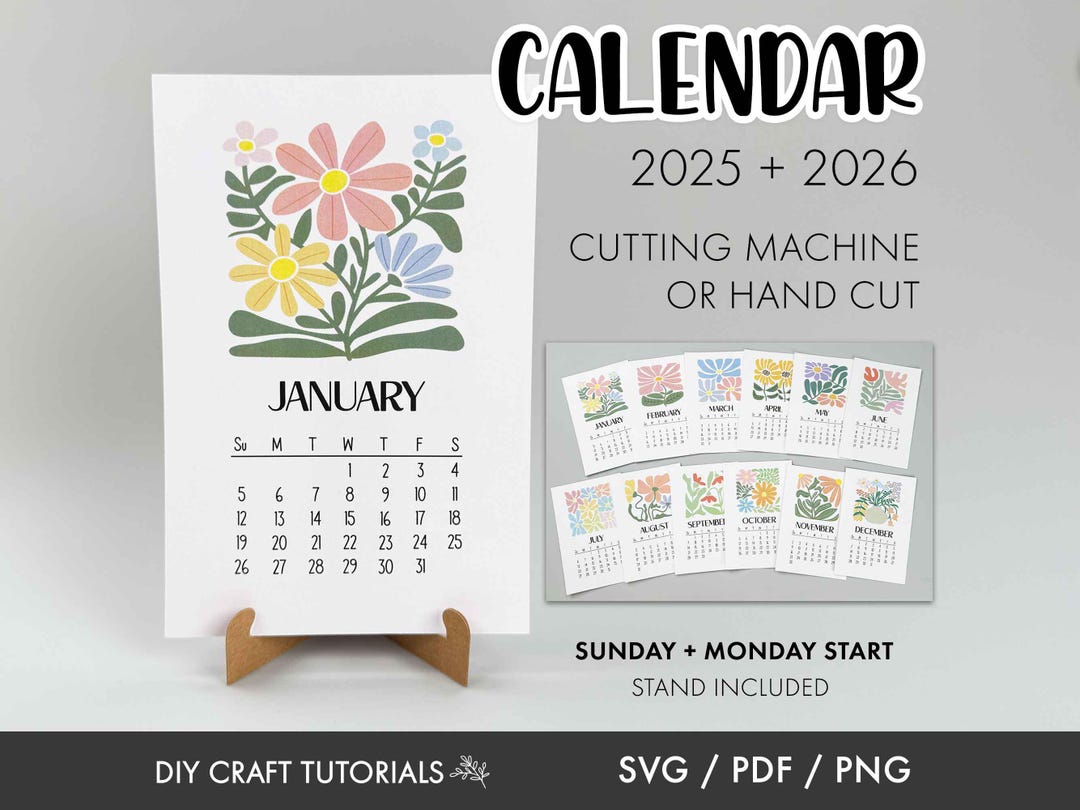 Calendar Svg, Desktop Calendar Svg, Printable Calendar, Floral Calendar