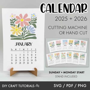 Calendar svg, Desktop Calendar svg, printable calendar, floral calendar svg, mini desk calendar svg, 2026 calendar, 2025 Calendar