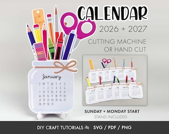 Calendar svg, canning jar calendar svg, Desktop Calendar svg, printable calendar svg, teacher calendar svg, 2026 calendar, 2027 Calendar