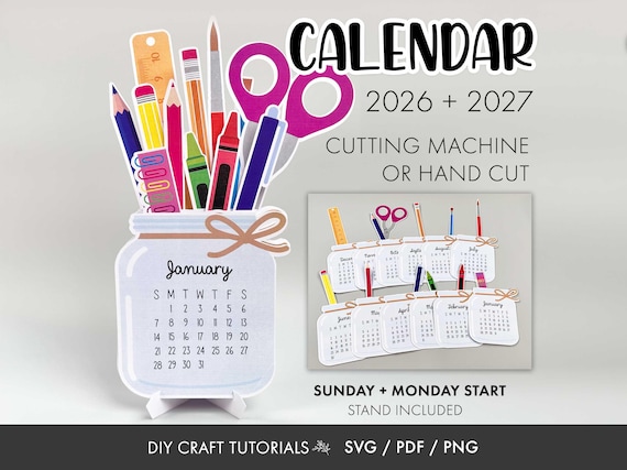 Calendar svg, canning jar calendar svg, Desktop Calendar svg, printable calendar svg, teacher calendar svg, 2026 calendar, 2027 Calendar